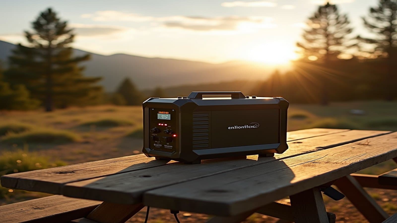 Portable power station in a camping setting